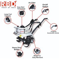RBD HEAVY DUTY POWER TILLER, CULTIVATOR, ROTARY, WEEDER WITH 2 STROKE 3 HP ENGINE FOR AGRICULTURE & GARDEN USE