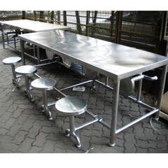 STAINLESS STEEL 8 STOOL DINING TABLE