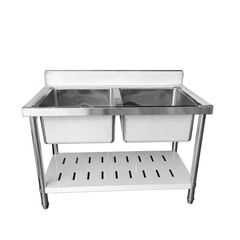 COMMERCIAL TWO SINK UNIT STAINLESS STEEL