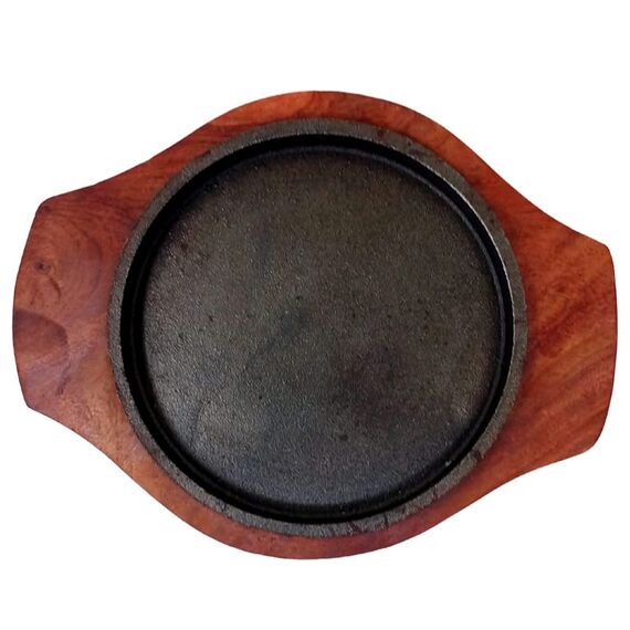 WOOD & CAST IRON ROUND SIZZLER PLATE, 6 INCH (PACK OF 4)