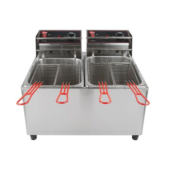 STAINLESS STEEL DOUBLE TANK DEEP FRYER ELECTRIC & GAS OPERATED WITH STAND, 5+5 LITERS