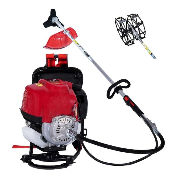 PETROL BACKPACK BRUSH CUTTER, 31 CC, 4 STROKE WITH PADDY WHEEL ATTACHMENT