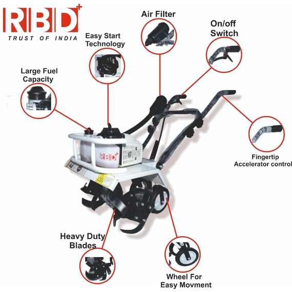 RBD HEAVY DUTY POWER TILLER, CULTIVATOR, ROTARY, WEEDER WITH 2 STROKE 3 HP ENGINE FOR AGRICULTURE & GARDEN USE