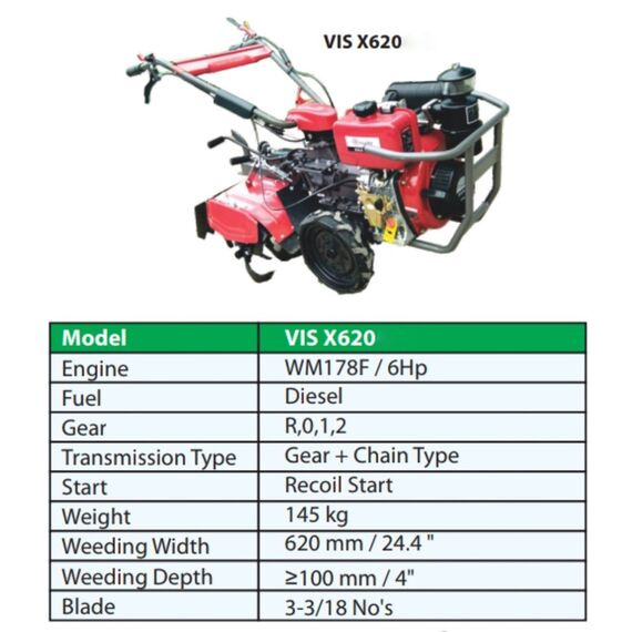 VIS RECOIL START DIESEL RUN POWER TILLER 6 HP