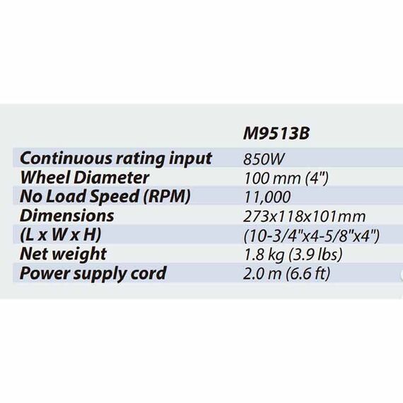 MAKITA M9513B 100MM ANGLE GRINDER, 850W