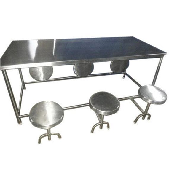 STAINLESS STEEL 6 STOOL DINING TABLE