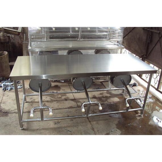 STAINLESS STEEL 6 STOOL DINING TABLE