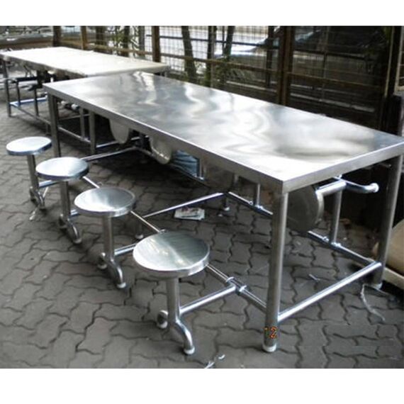 STAINLESS STEEL 8 STOOL DINING TABLE