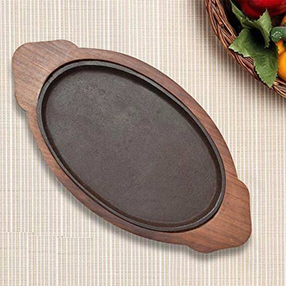 WOOD & CAST IRON OVEL SIZZLER PLATE, 15 X 8 INCH (PACK OF 2)