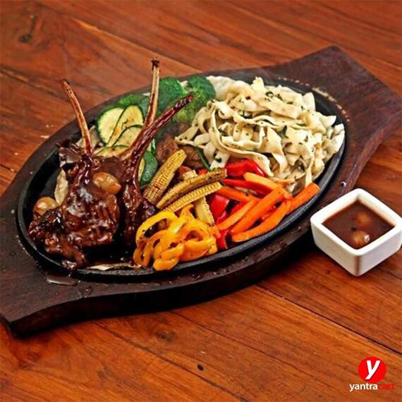 WOOD & CAST IRON OVEL SIZZLER PLATE, 16 X 9 INCH (PACK OF 2)