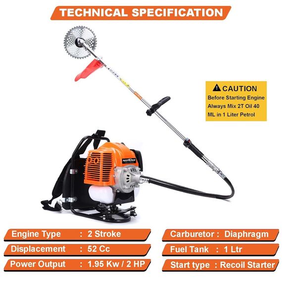 NEPTUNE BC-520 BPK HEAVY DUTY PETROL BRUSH CUTTER BACK PACK 2 STROKE 52CC