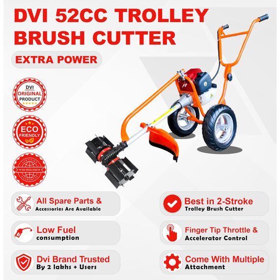 PETROL GRASS CUTTER WITH 2 STROKE 52CC ENGINE WITH FLAT TILLER ATTACHMENT